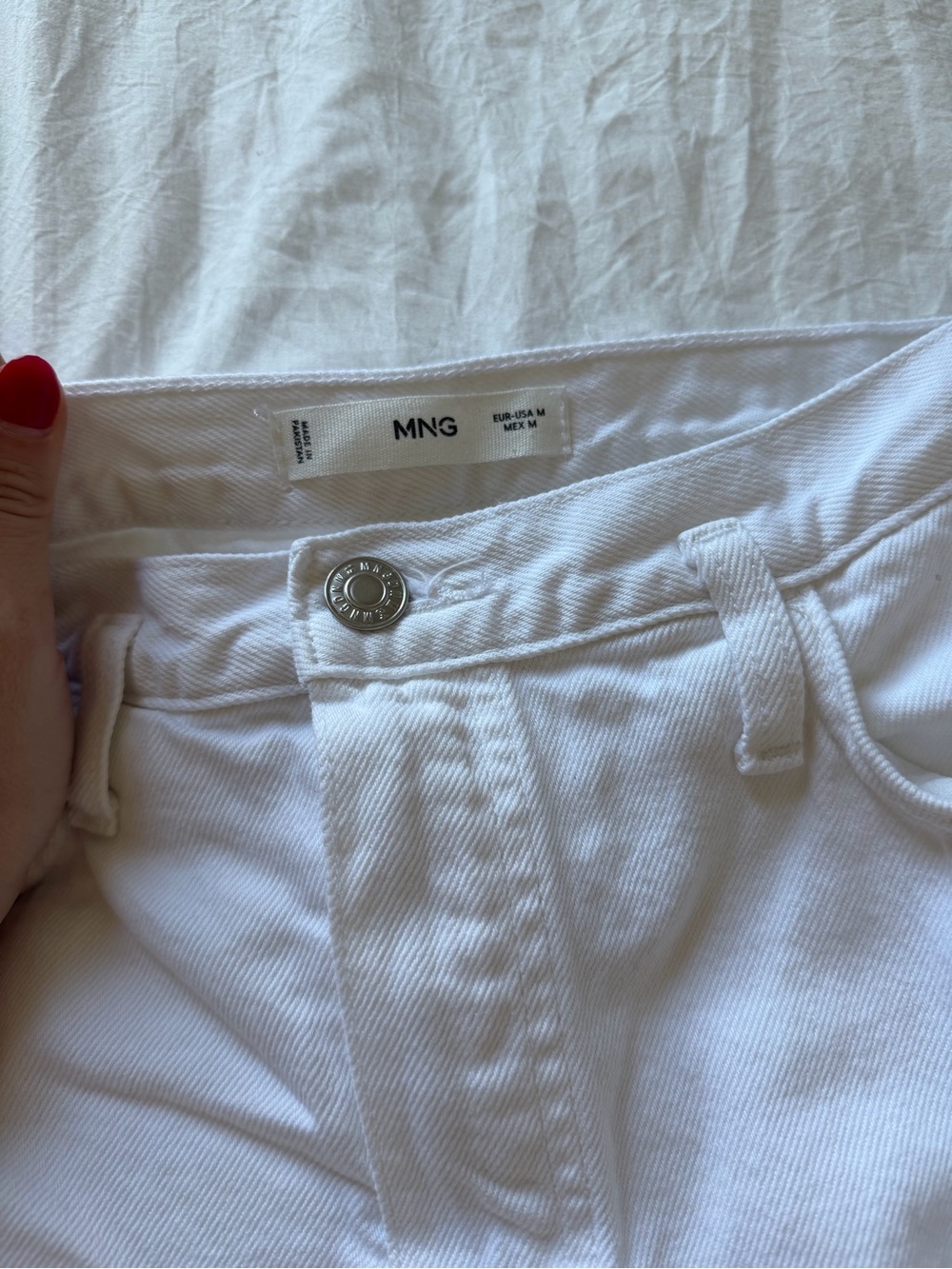 Mango White Midi Denim Pencil Skirt with Center Front Slit - Picture 3 of 3